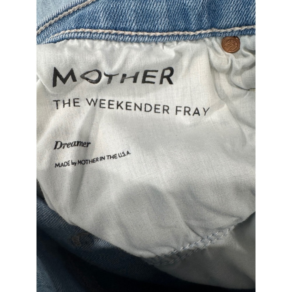 Mother The Weekender Fray Dreamer Blue Distressed Mid Rise Flare Jeans Womens 25 - Picture 4 of 9